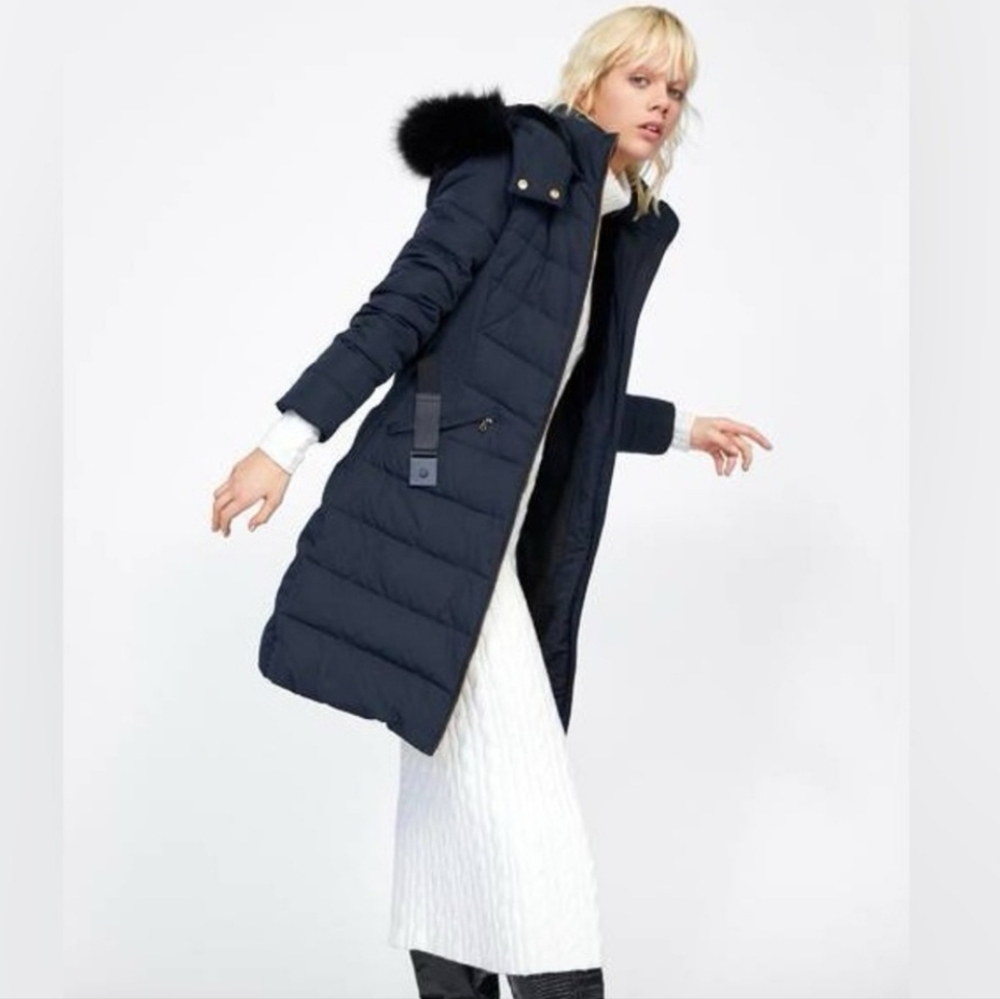 Like New Zara Down Winter Coat with Down Feathers, With Faux Mink Lined